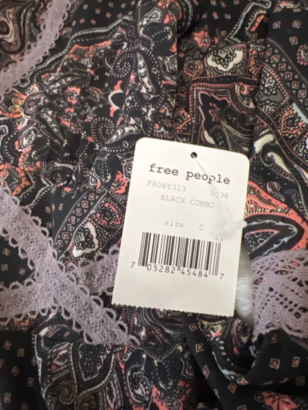 Free People NWT Paisley Bell Sleeve Boho Mini Dress Full Back Sz 0 - Picture 2 of 3